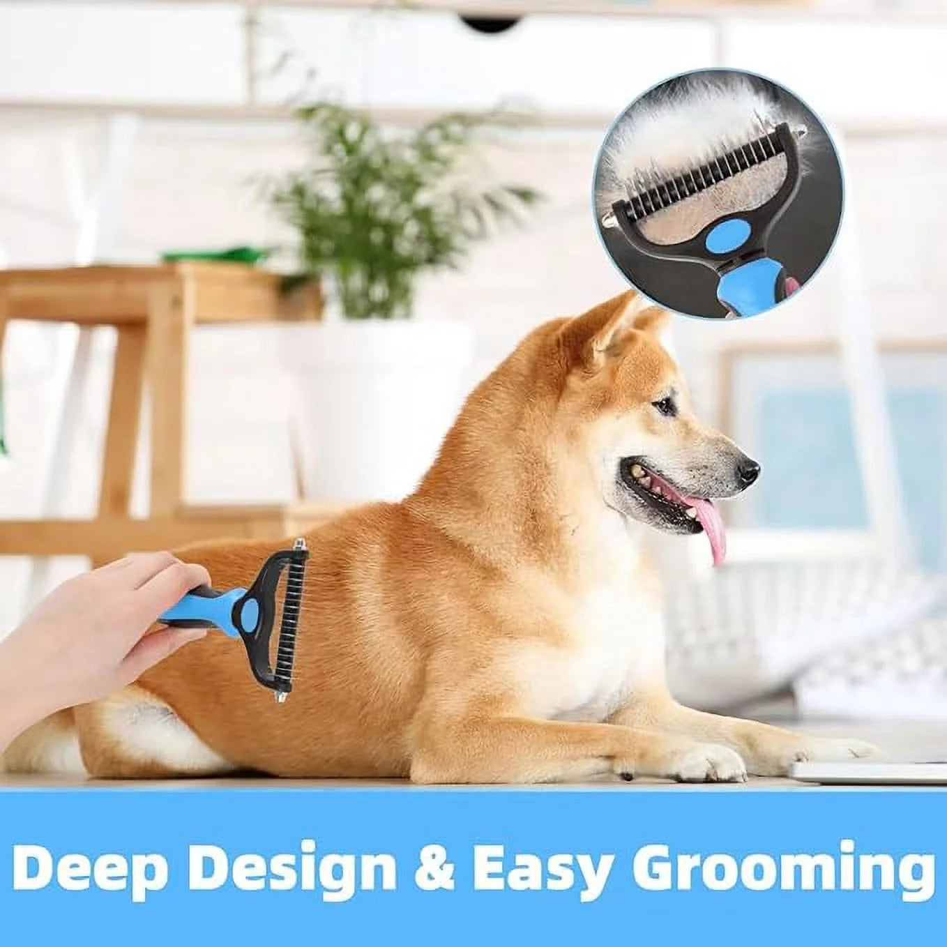 Pet Grooming Brush-Double Sided Shedding and Dematting Undercoat Rake Comb for Dogs and Cats, No More Nasty Shedding or Flying Hair