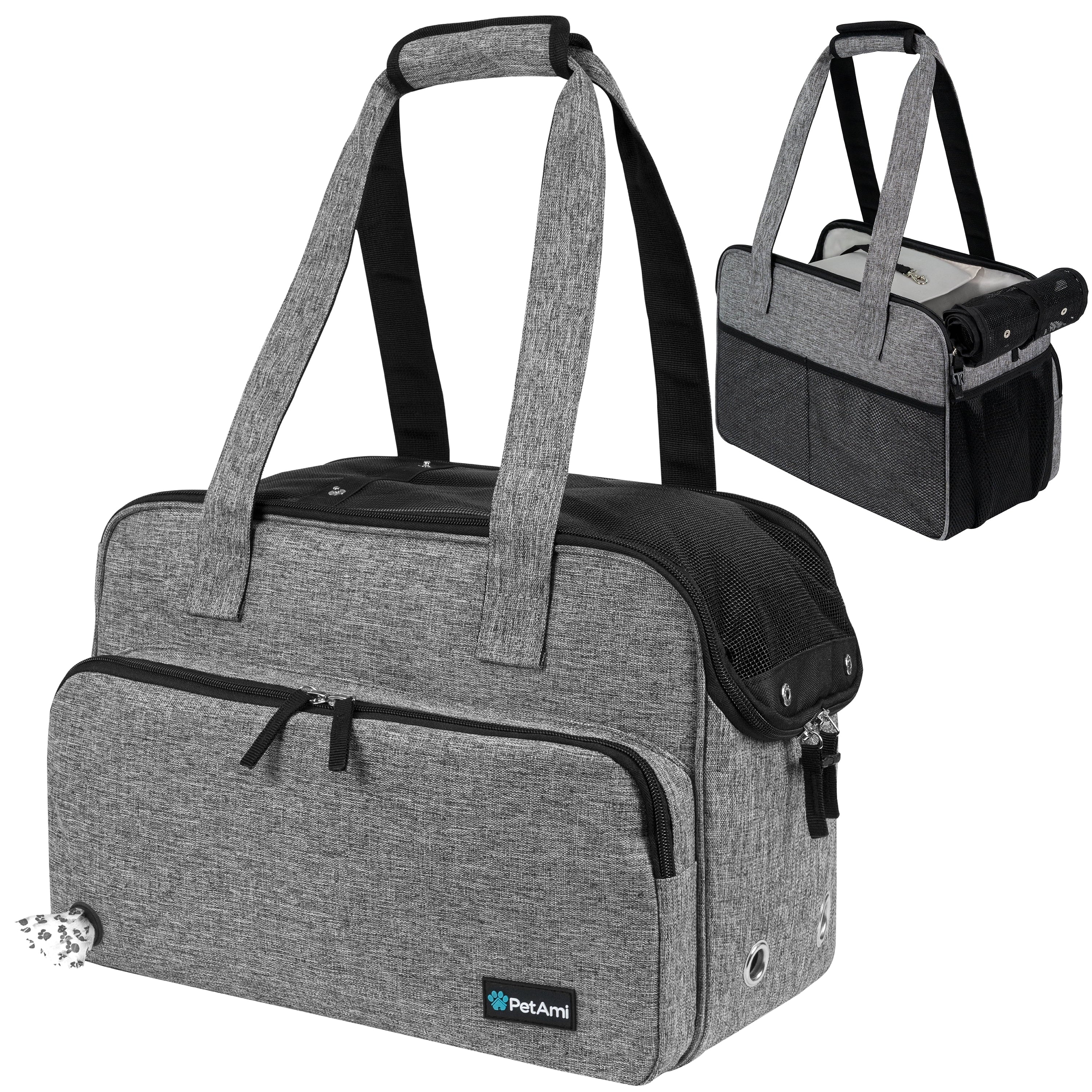 Small Dog Purse Carrier, Soft-Sided Pet Carrier Bag with Pockets, Portable Medium Dog Puppy Large Cat Travel Handbag Tote, Airline Approved Breathable Mesh, Poop Bag Dispenser, Sherpa Bed, Gray