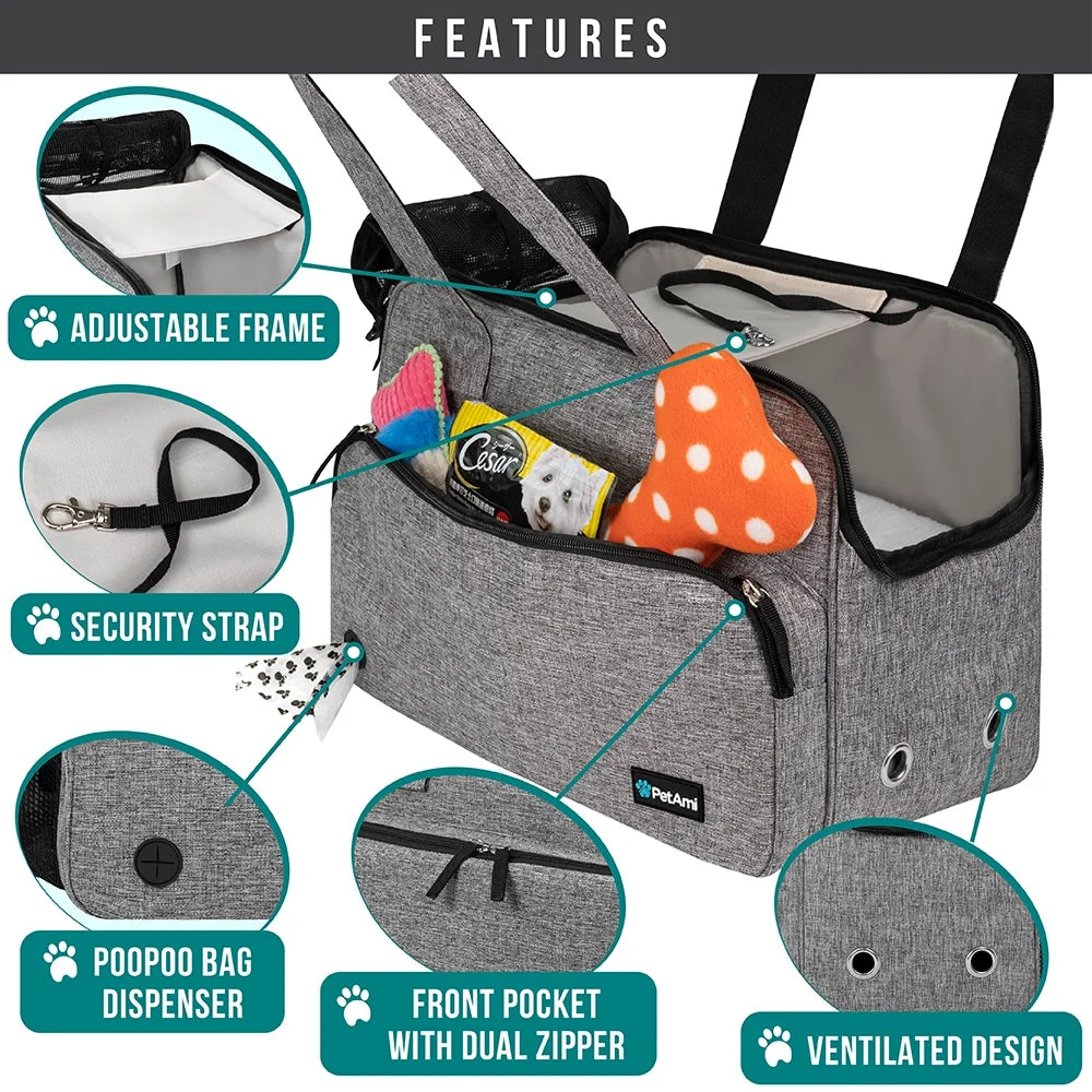 Small Dog Purse Carrier, Soft-Sided Pet Carrier Bag with Pockets, Portable Medium Dog Puppy Large Cat Travel Handbag Tote, Airline Approved Breathable Mesh, Poop Bag Dispenser, Sherpa Bed, Gray