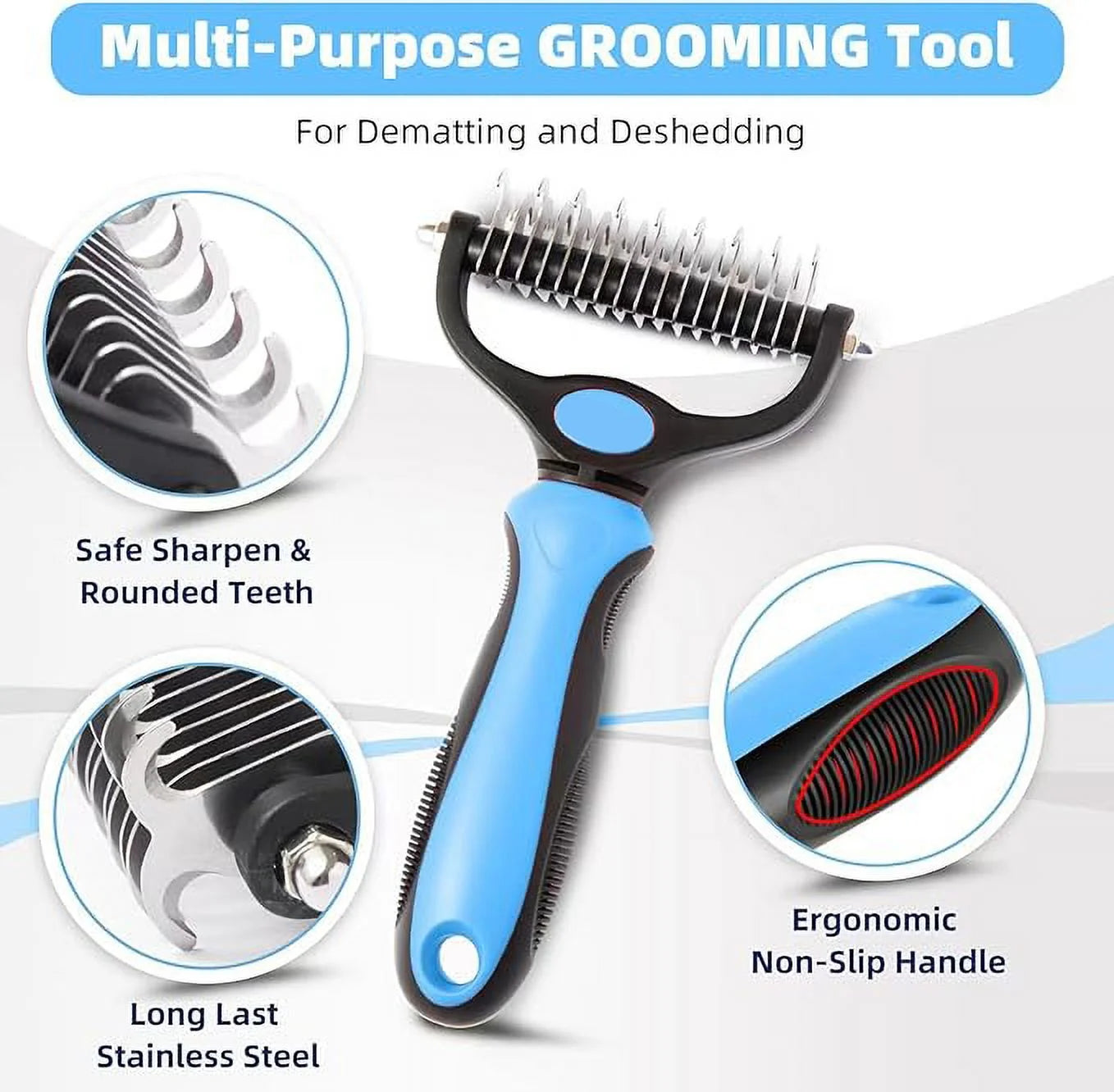 Pet Grooming Brush-Double Sided Shedding and Dematting Undercoat Rake Comb for Dogs and Cats, No More Nasty Shedding or Flying Hair